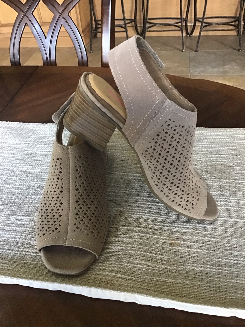 Sonoma Beige Peep-Toe Laser Cut Sandals - Picture 2 of 5